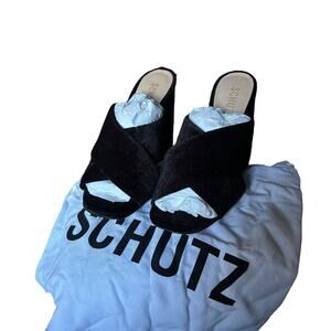 Schutz Callie Velvet Block Heel Sandals – Black Veludo – Women’s Size 5.5B